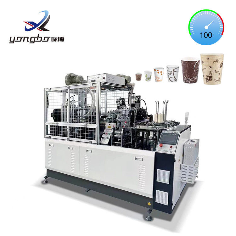 90-100 Stück/Min. Vollständige Papierbecherformmaschine Yongbo Einweg-Kaffee- und Teetasse-Maschine mit Kupferbar-Becher-Bindung